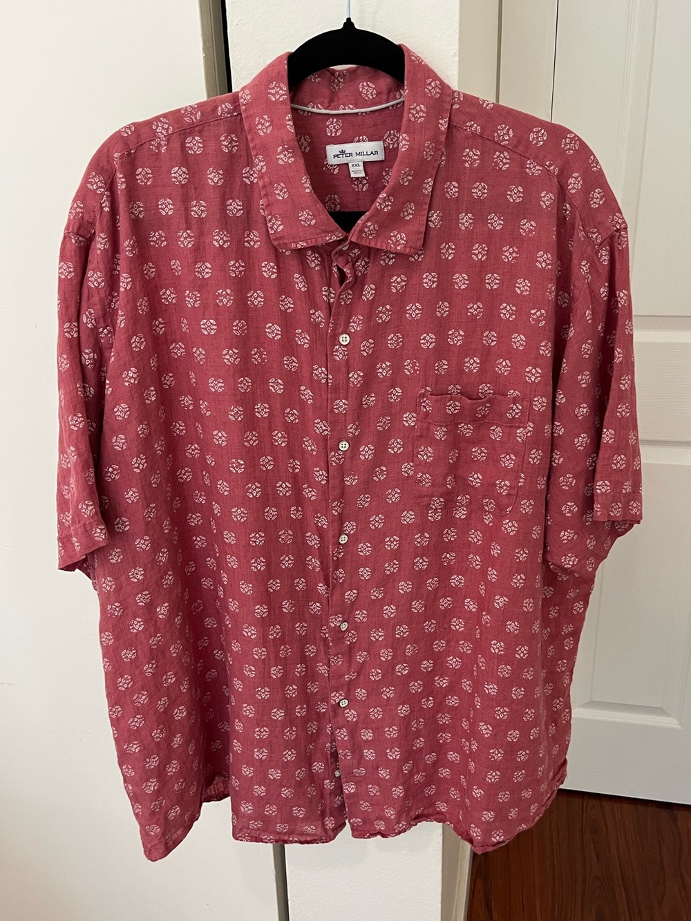 Peter Millar Men's Rose-Red Short-Sleeve Printed Button-Down Linen Shirt